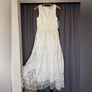 ANTONIO MELANI Cream V-Neck Sleeveless Midi Cowgirl Chic